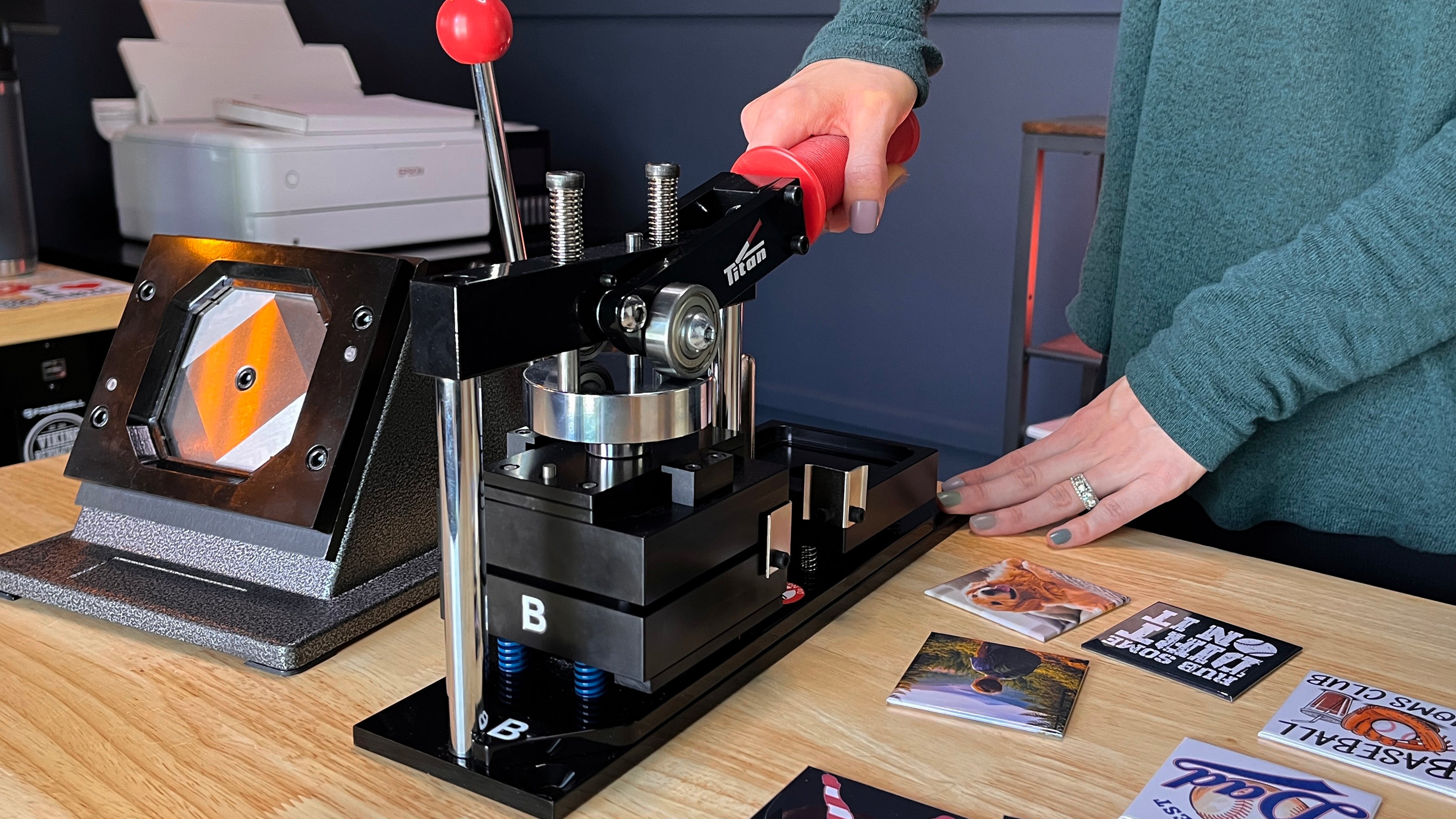Pressing a custom photo magnet using a commercial-grade magnet press